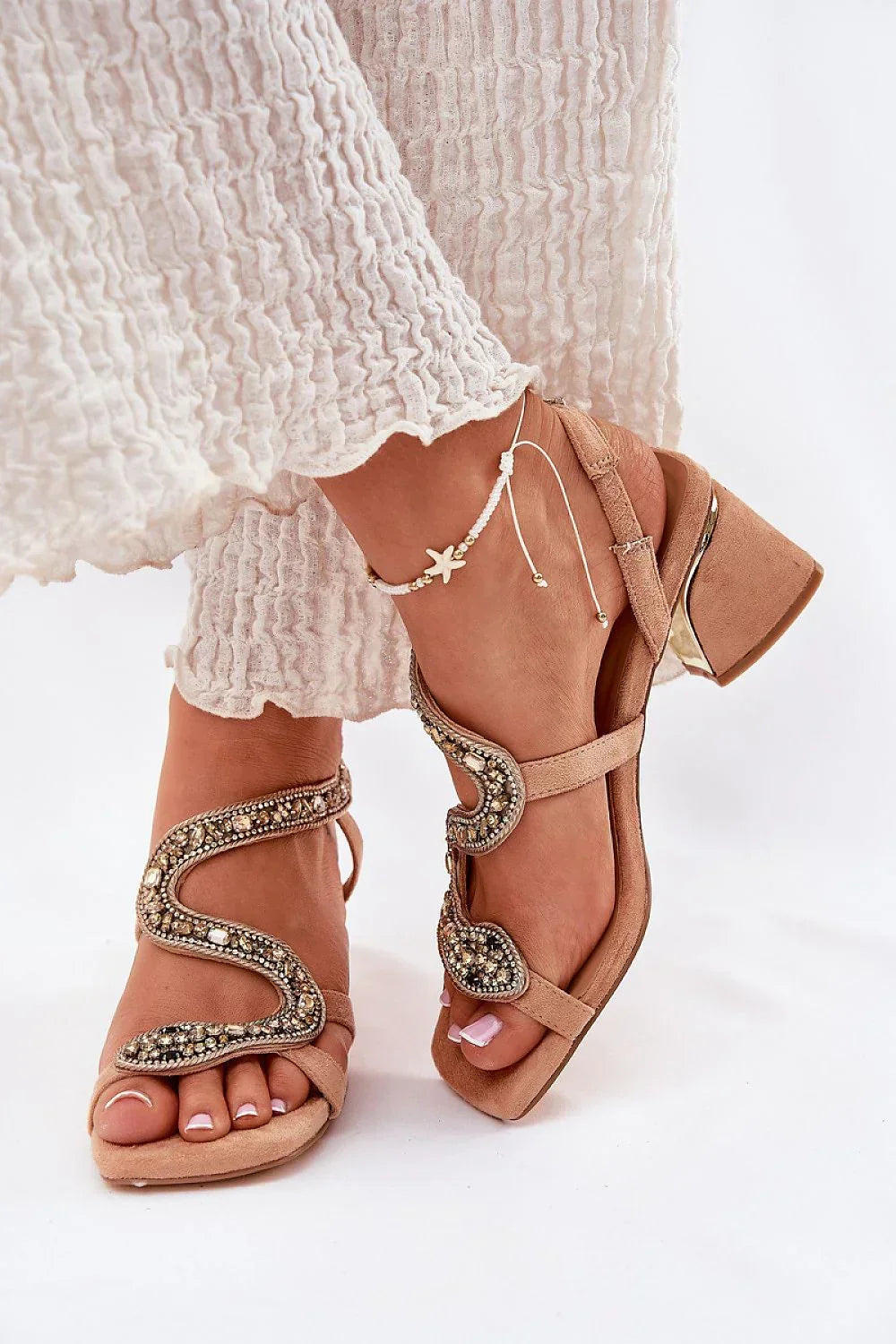 Women’s Crystal Snakeskin Heel Sandals-Women's Sandals-LeStyleParfait