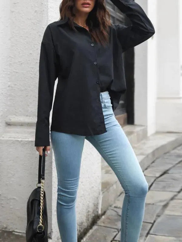 Women's Drop Shoulder Long Sleeve Shirt-Women's Shirts-LeStyleParfait