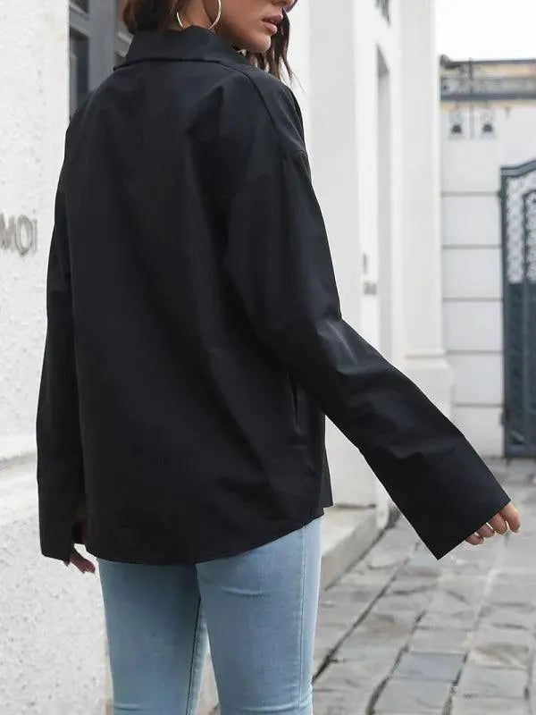 Women's Drop Shoulder Long Sleeve Shirt-Women's Shirts-LeStyleParfait