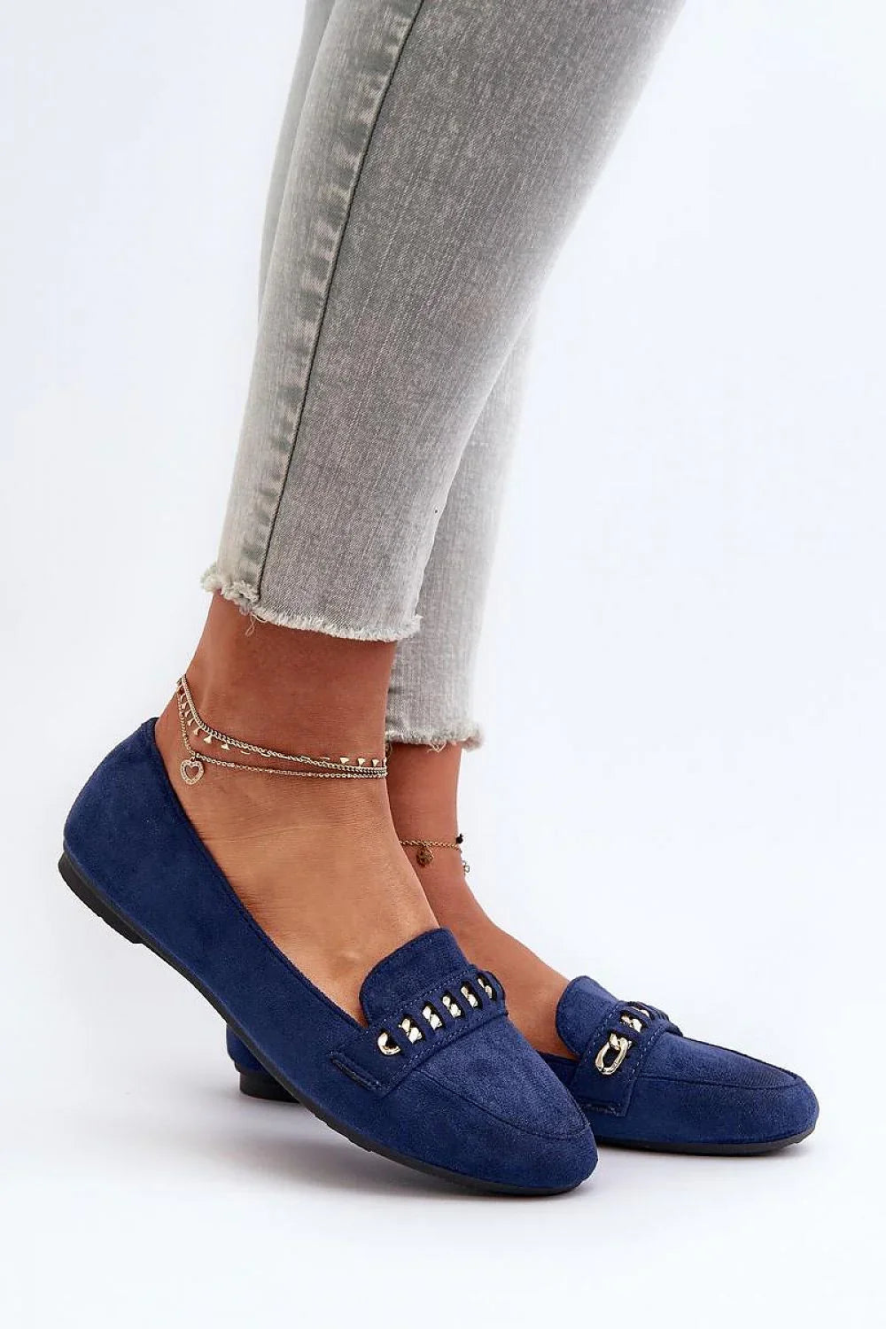 Women’s eco suede chain detail moccasin loafers, vegan women’s moccasin loafers for chic spring–summer looks