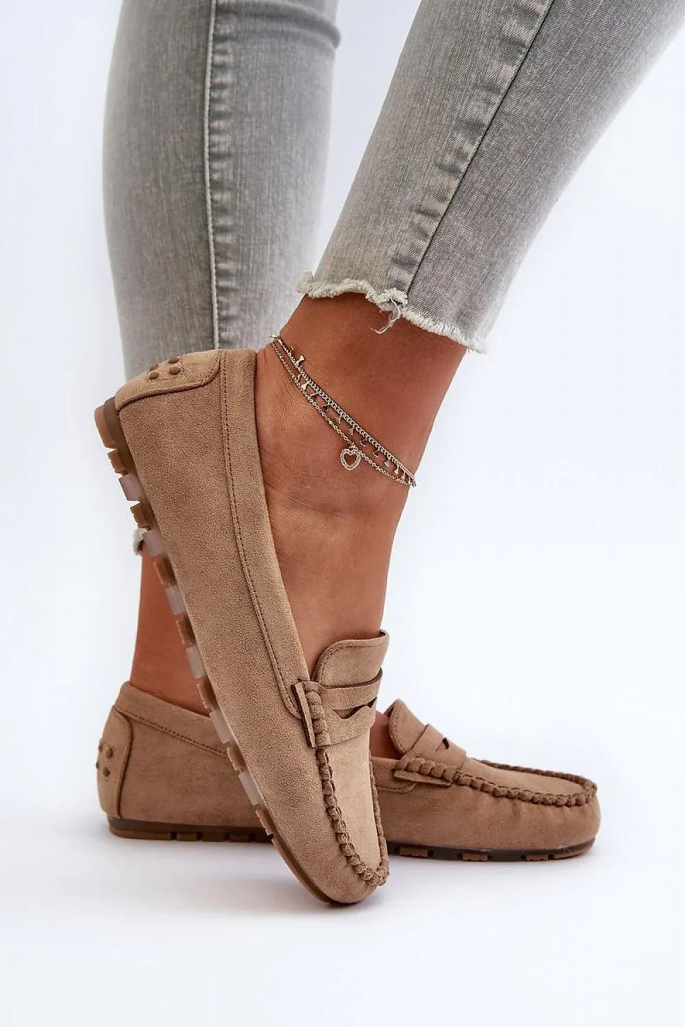 Women’s eco‑suede moccasin penny loafers, vegan women’s moccasin loafers in beige from Women’s Moccasins