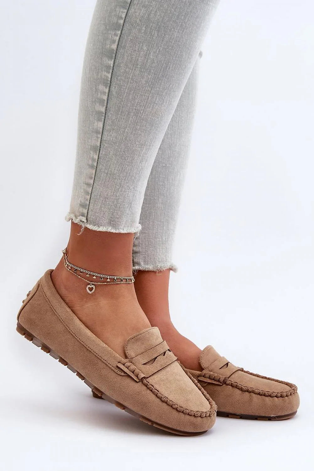 Women’s eco‑suede moccasin penny loafers, vegan women’s moccasin loafers in beige from Women’s Moccasins