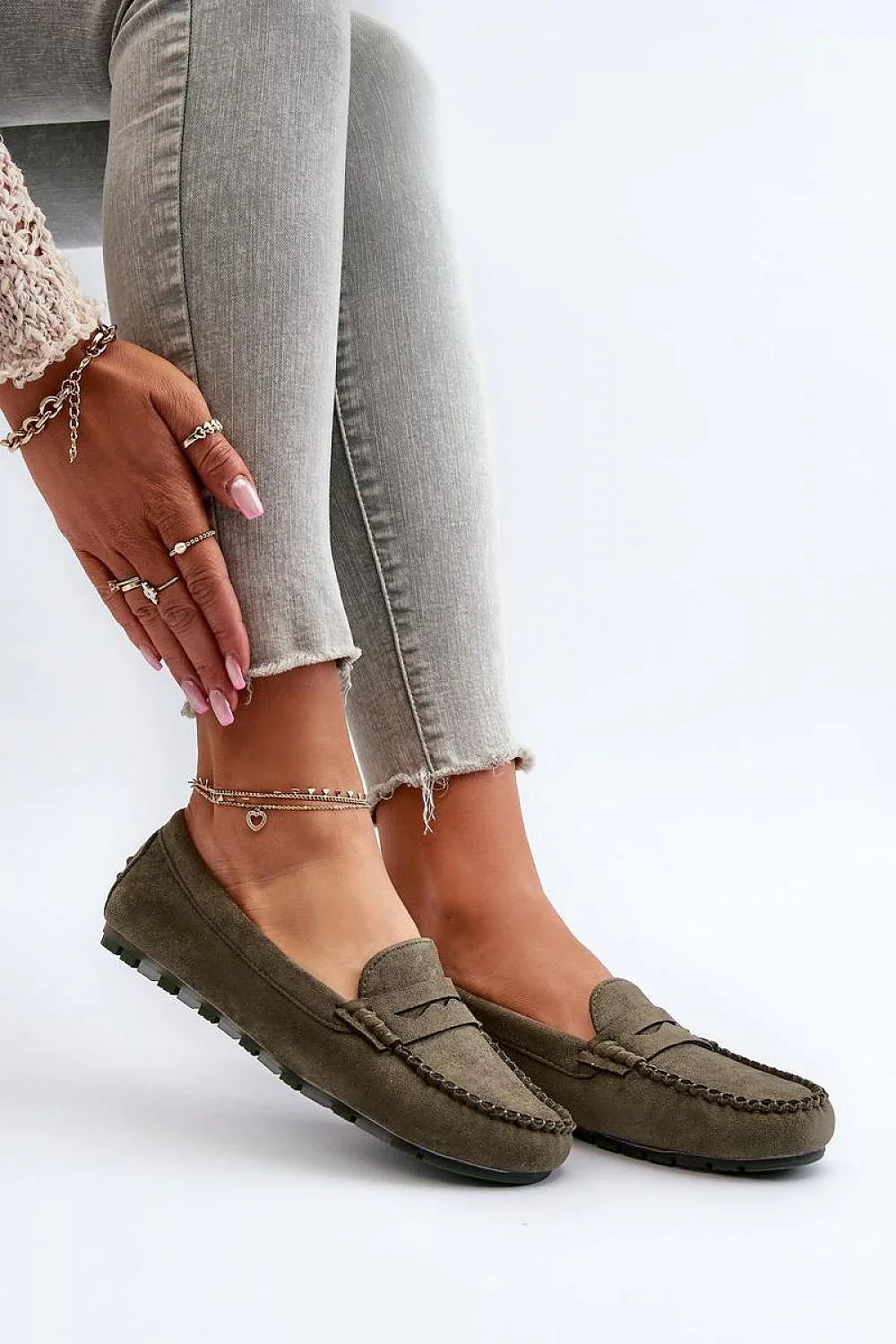Women’s eco‑suede moccasin penny loafers, vegan women’s moccasin loafers in beige from Women’s Moccasins