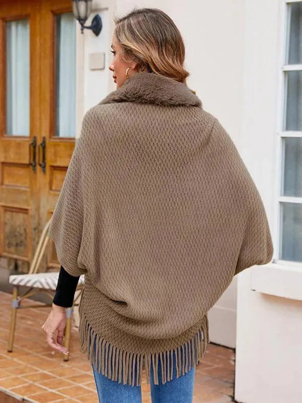 Women’s Fur Collar Longline Cardigan Sweater – Open Front