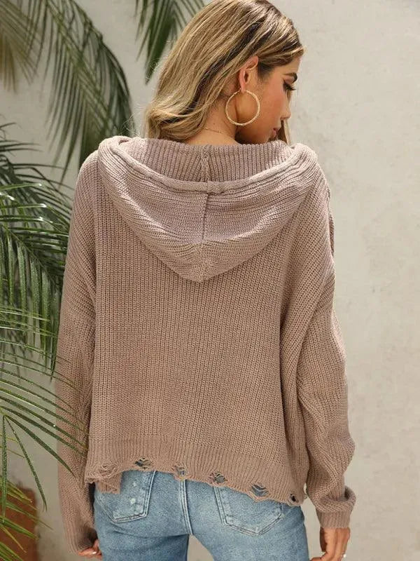 Women’s Hooded Full-Zip Cardigan Sweater – All-Season Acrylic Knit