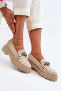 Women’s leather platform moccasin loafers, chunky slip on women’s platform loafers for spring and autumn
