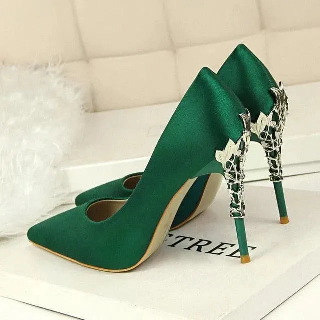Women's Leather Pointed Toe Bridal Stiletto Pumps-Pumps Shoes-LeStyleParfait
