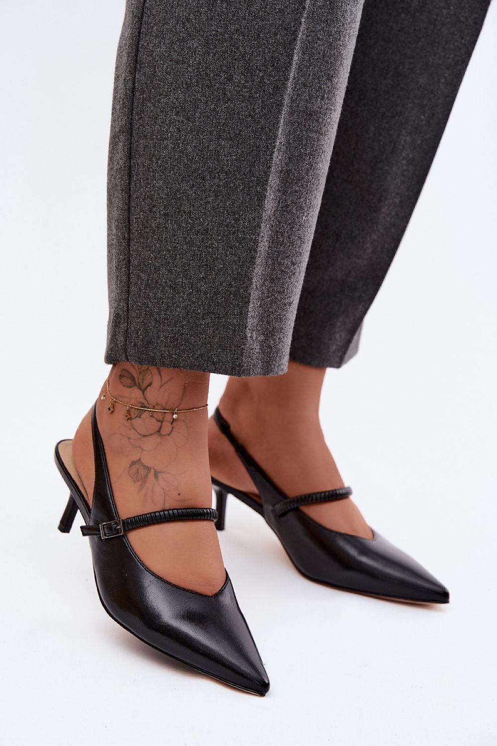 Women's Leather Pointed Toe Kitten Heel Slingback Pumps-Pumps Shoes-LeStyleParfait