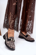 Women’s leopard print eco suede block heel moccasins, statement women’s office loafers