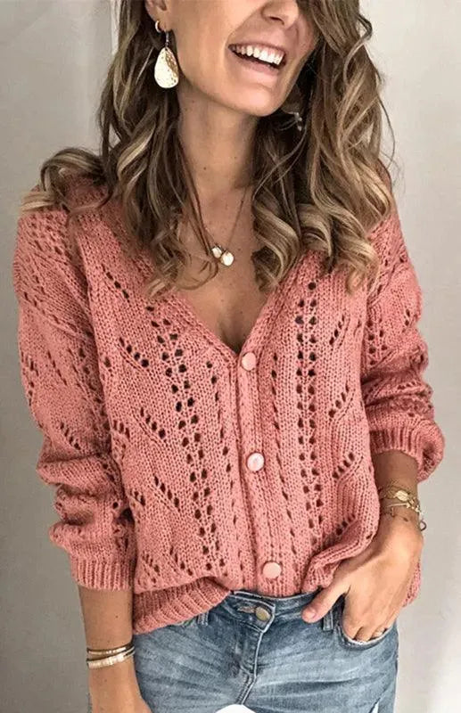 Women’s Lightweight V-Neck Cardigan Sweater – Textured Knit