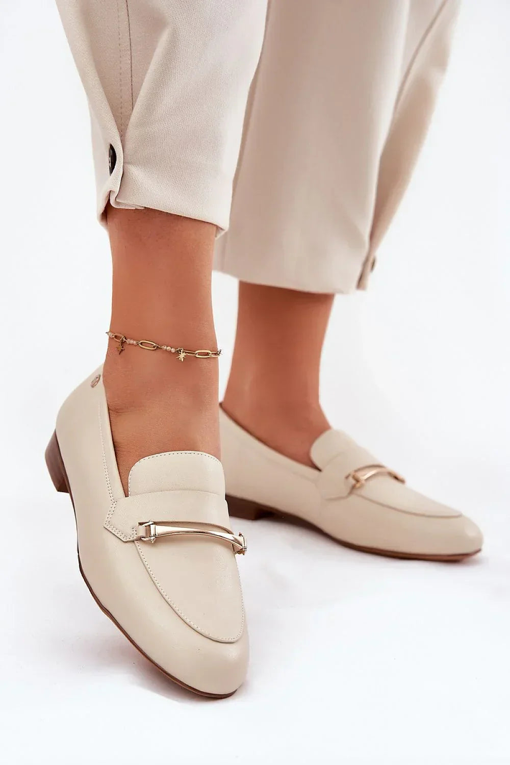 Women’s natural leather horsebit moccasin loafers, flat women’s horsebit loafers for spring and autumn office