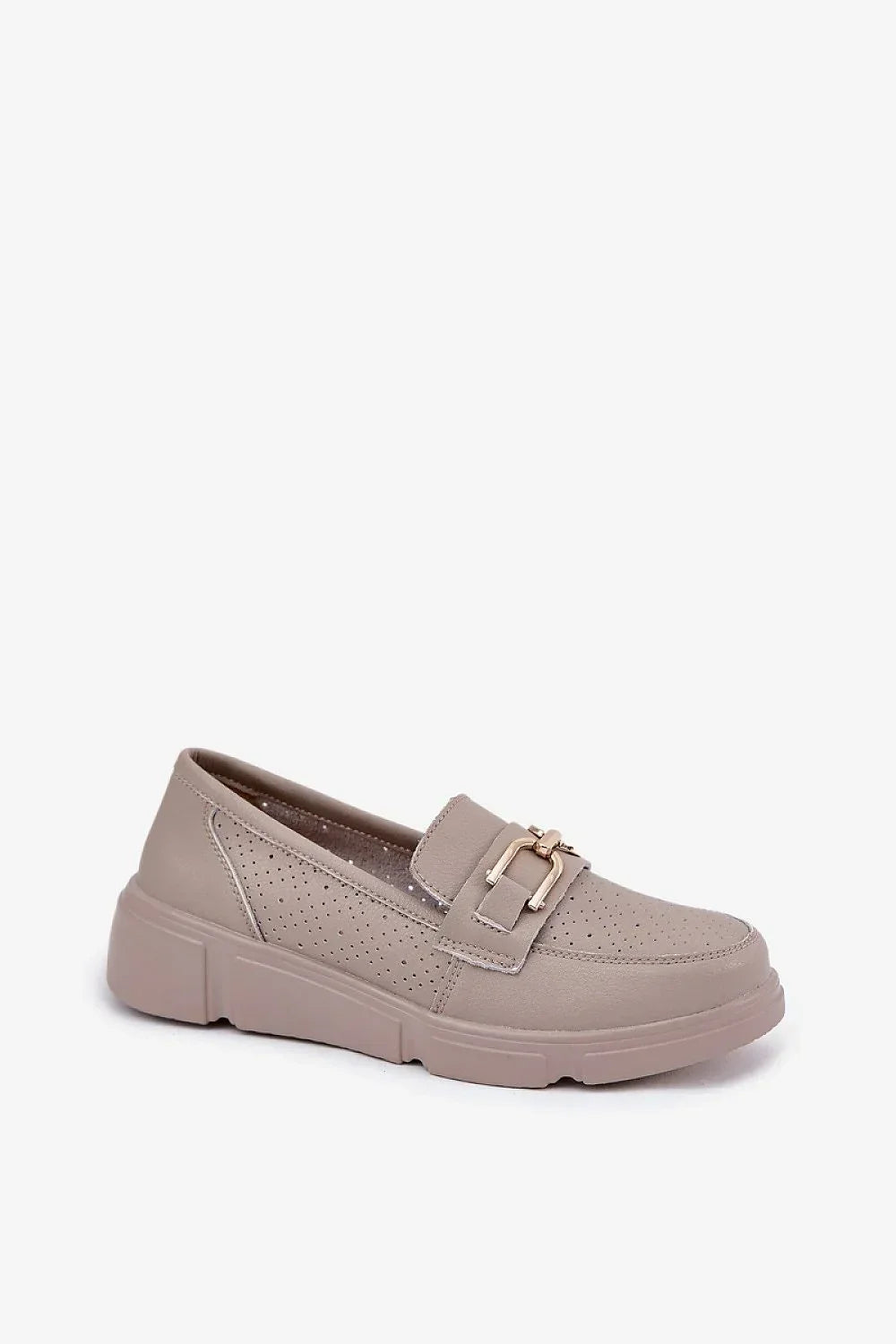 Women’s natural leather wedge horsebit moccasins, breathable wedge moccasin loafers for spring–summer outfits