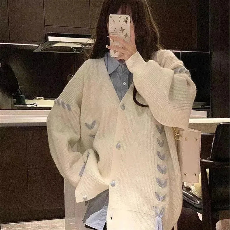 Women’s Oversized V-Neck Cardigan Sweater – Relaxed Fall/Winter Fit