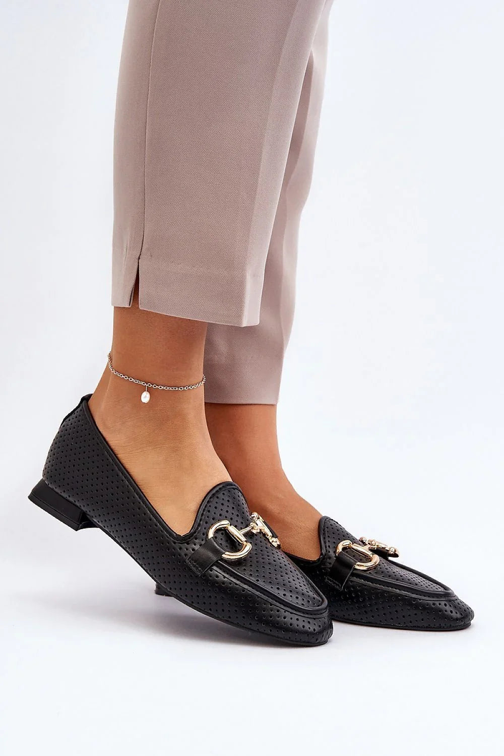 Women’s perforated eco leather moccasin loafers, cushioned breathable flat women’s loafers for casual chic