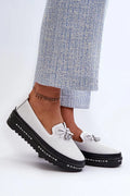Women’s white perforated leather platform driving loafers, breathable women’s platform loafers for spring–summer