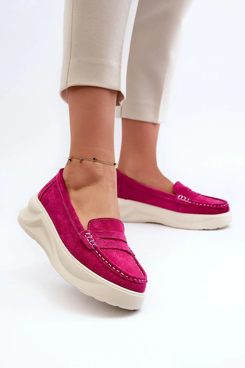 Women’s pink and beige platform moccasin loafers, colourful women’s platform moccasins from Platform Shoes