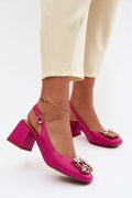 Women's Pink Floral Slingback Block Heel Pumps-Pumps Shoes-LeStyleParfait