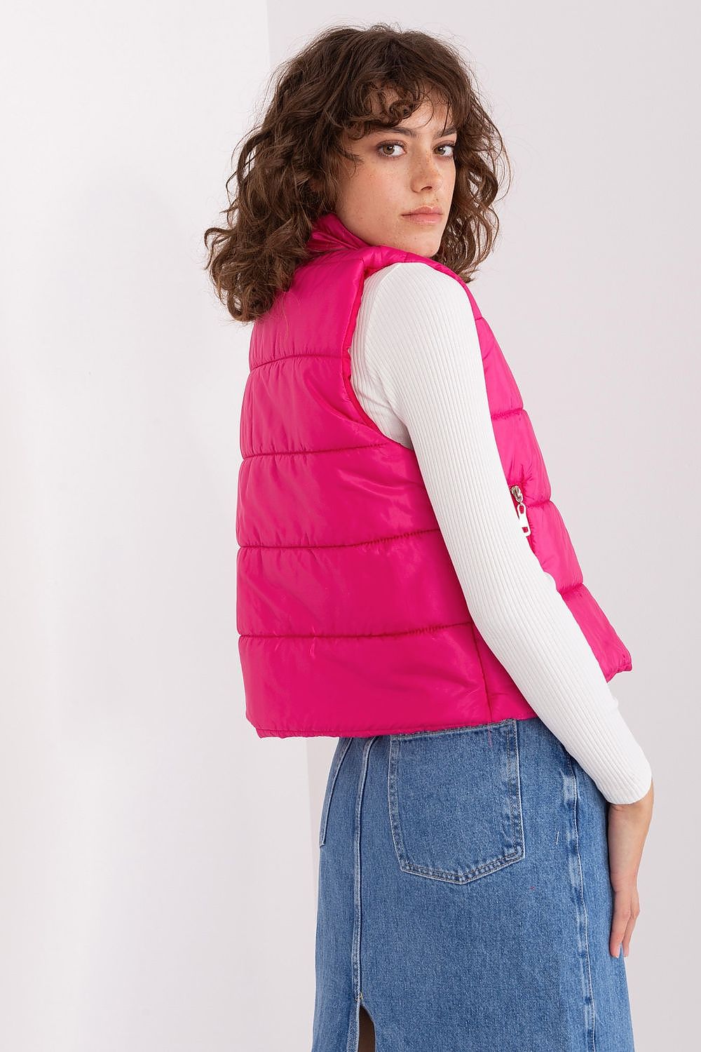 Women's Pink Mock Neck Quilted Vest-Women's Vest-pink-s-LeStyleParfait
