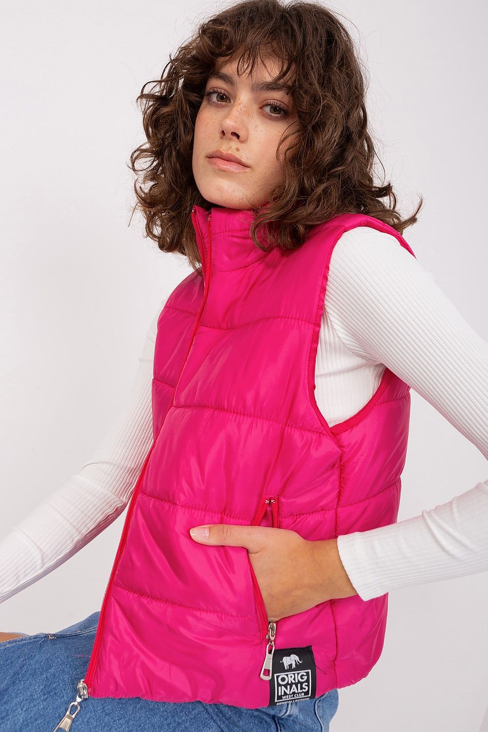 Women's Pink Mock Neck Quilted Vest-Women's Vest-pink-s-LeStyleParfait