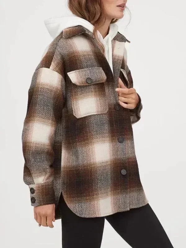 Women's Plaid Long Sleeve Shirt-Women's Shirts-LeStyleParfait