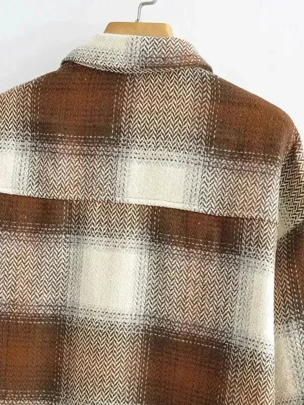 Women's Plaid Long Sleeve Shirt-Women's Shirts-LeStyleParfait
