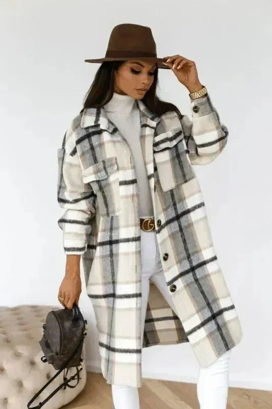 Women's Plaid Long Sleeve Shirt-Women's Shirts-LeStyleParfait