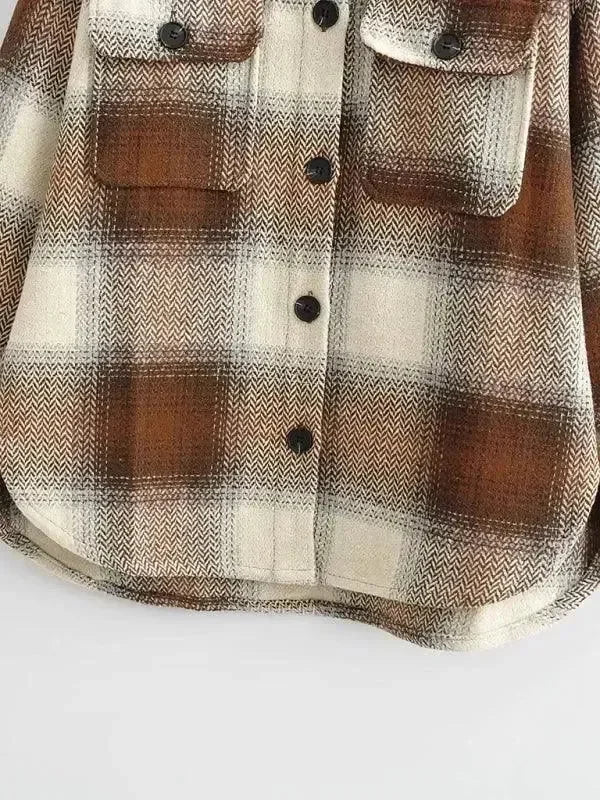 Women's Plaid Long Sleeve Shirt-Women's Shirts-LeStyleParfait