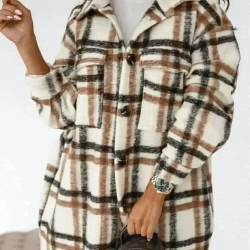 Women's Plaid Long Sleeve Shirt-Women's Shirts-LeStyleParfait