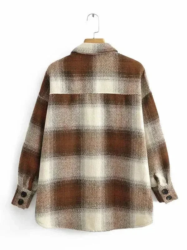 Women's Plaid Long Sleeve Shirt-Women's Shirts-LeStyleParfait