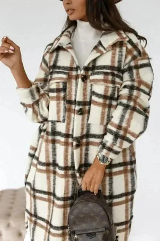 Women's Plaid Long Sleeve Shirt-Women's Shirts-LeStyleParfait