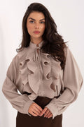 Women's Pleated Jabot Shirt — Beige-LeStyleParfait