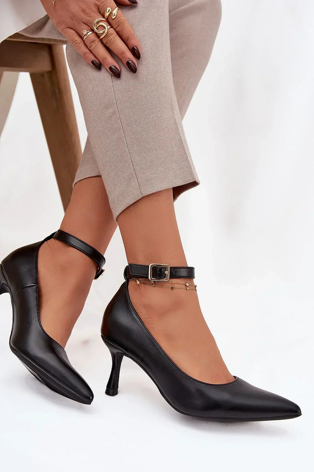 Women's Pointed Toe Ankle Strap Kitten Heel Pumps-Pumps Shoes-LeStyleParfait