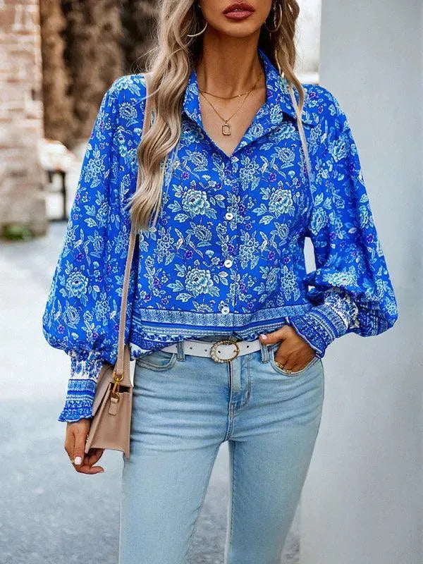Women's Printed Long Sleeve Shirt-Women's Shirts-LeStyleParfait