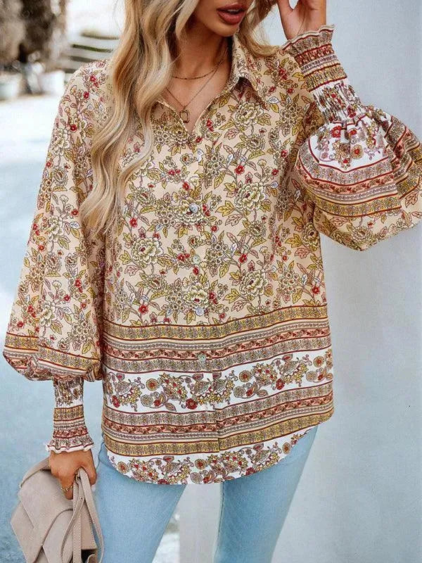 Women's Printed Long Sleeve Shirt-Women's Shirts-LeStyleParfait