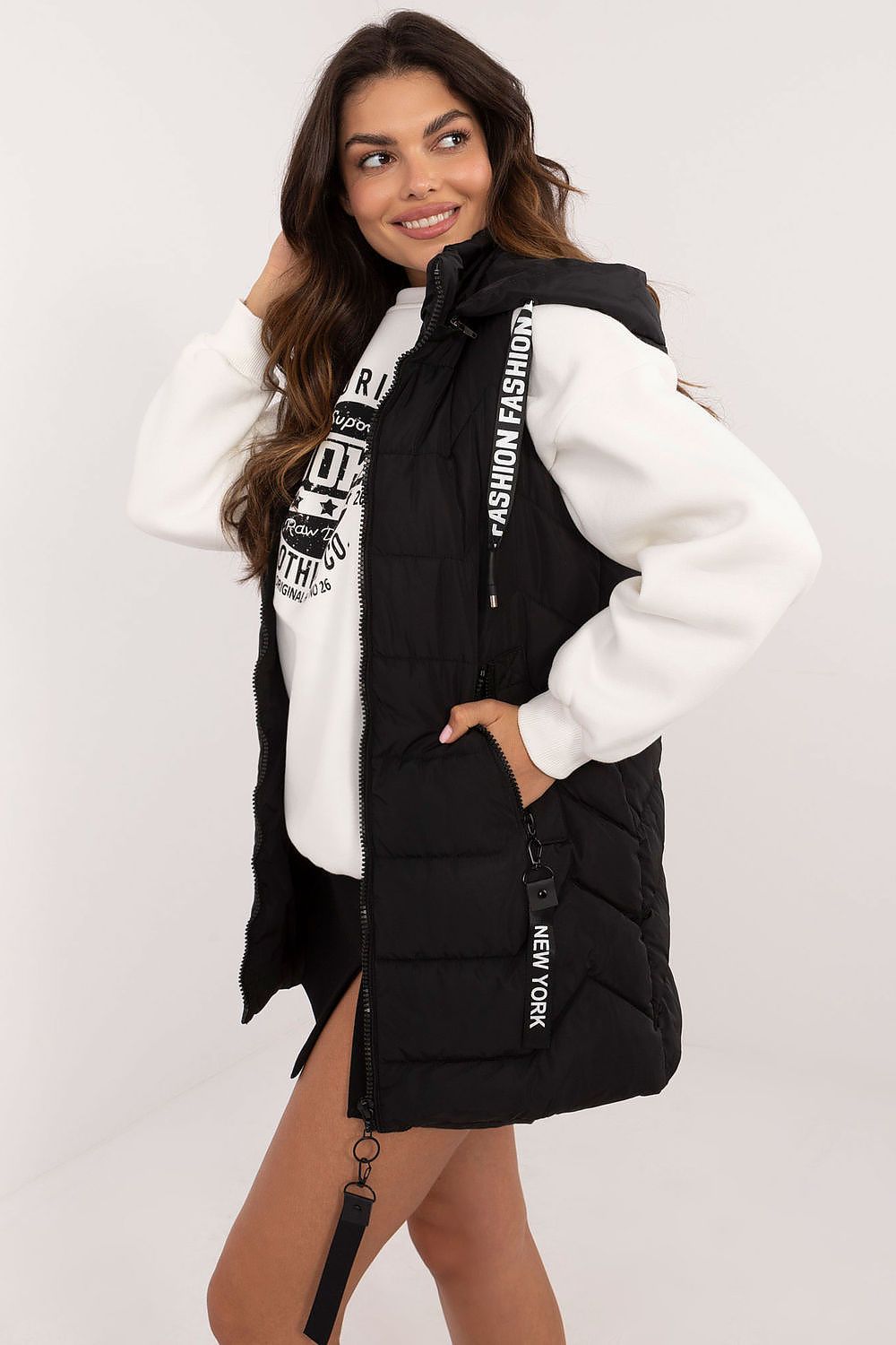 Women's Red Longline Hooded Quilted Vest-Women's Vest-red-s-LeStyleParfait