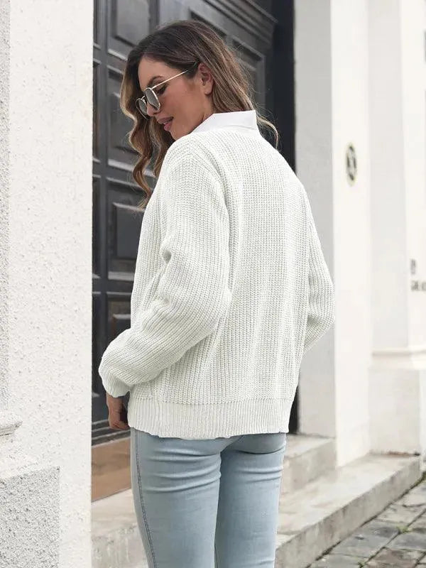 Women's Relaxed Fit V-Neck Button Cardigan Sweater