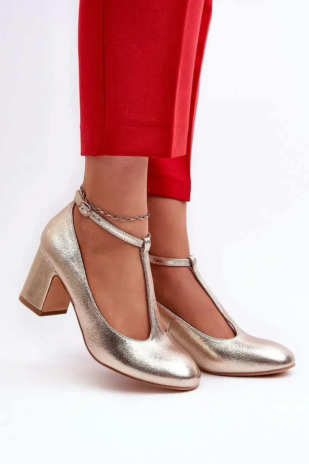 Women's Round Toe Ankle-Strap Block Heel Pumps-Pumps Shoes-LeStyleParfait