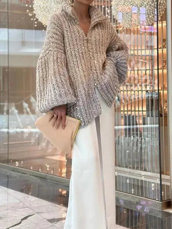 Women’s Sequin V-Neck Cardigan Sweater – Elegant Knit