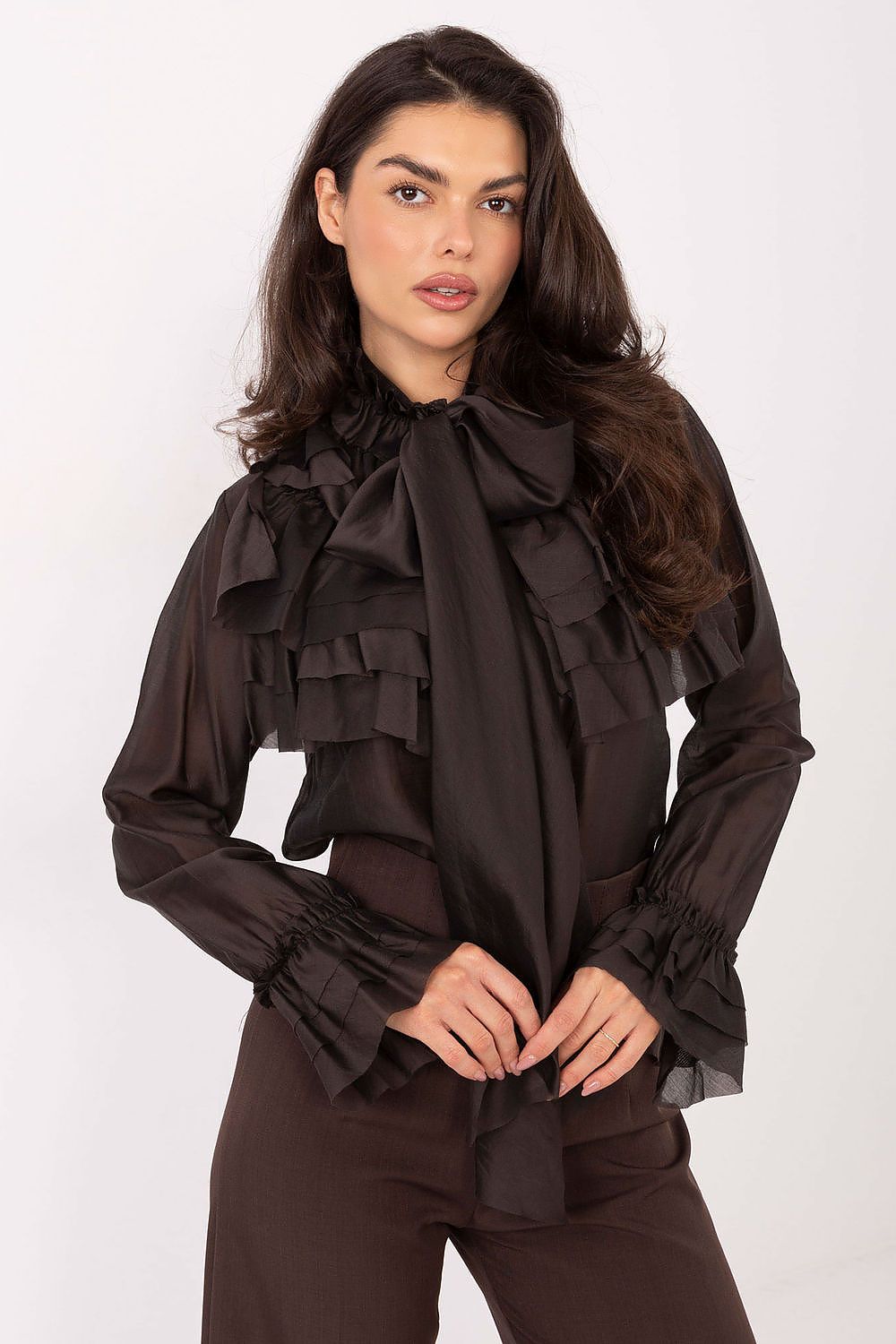 Women's Stand Collar Elegant Shirt — Black-LeStyleParfait
