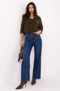 Women's Straight Leg Jeans - Blue High Waist Belted Denim-Straight Leg Jeans-LeStyleParfait