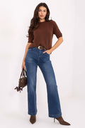 Women's Straight Leg Jeans - Blue High Waist Belted-Straight Leg Jeans-LeStyleParfait