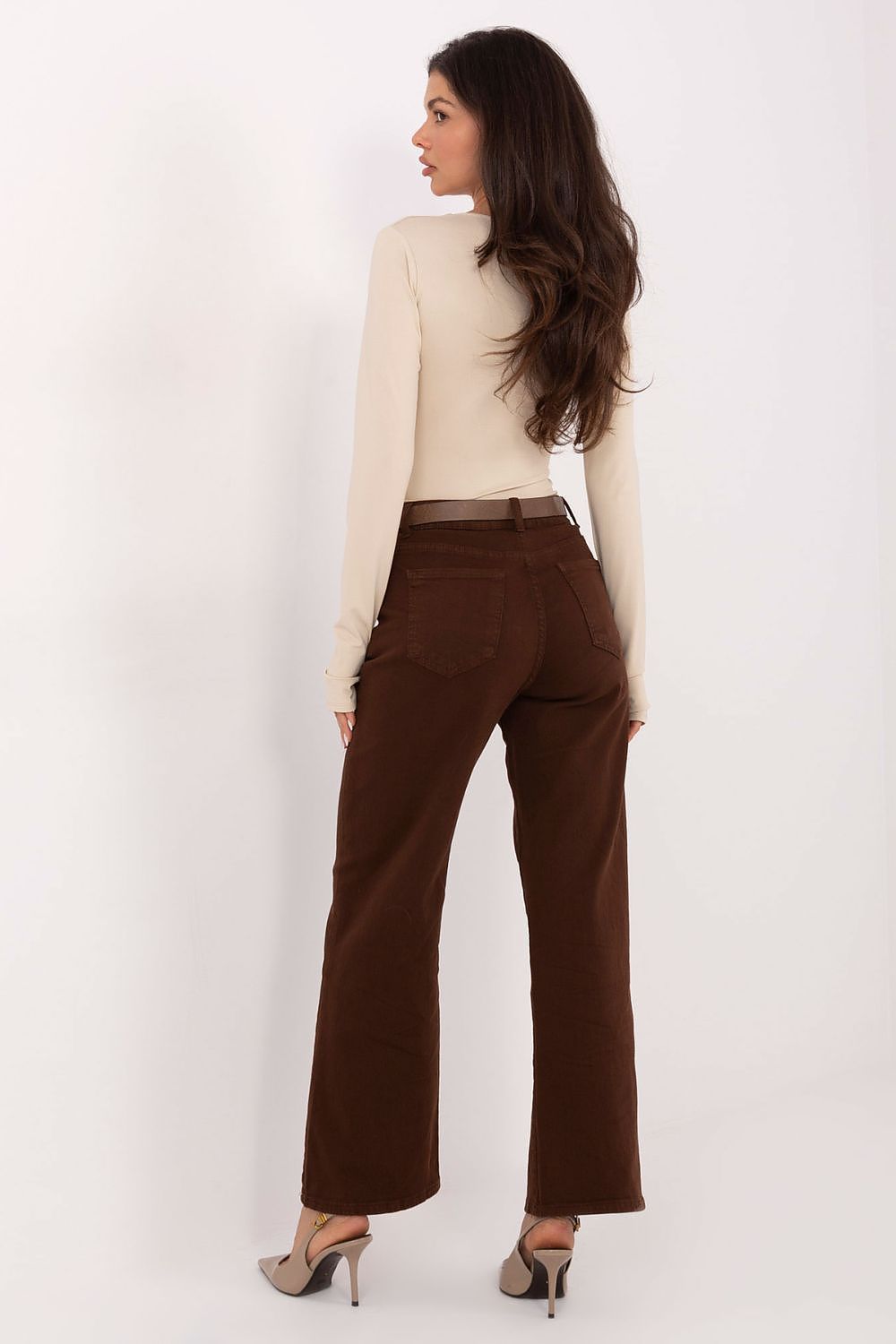 Women's Straight Leg Jeans - Brown Cotton High Waist-Straight Leg Jeans-LeStyleParfait