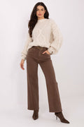 Women's Straight Leg Jeans - Brown Cotton High Waist-Straight Leg Jeans-LeStyleParfait