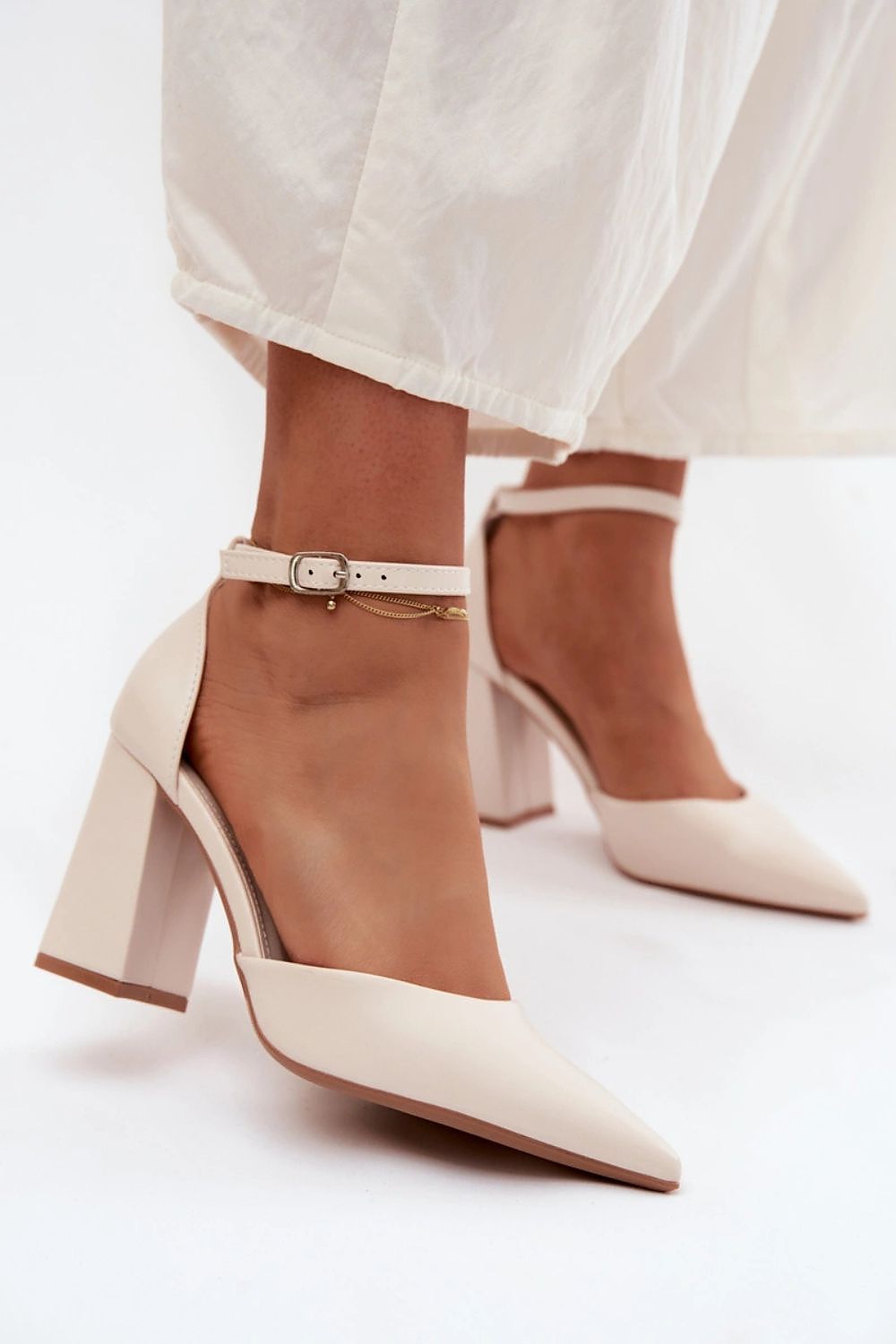 Women's Vegan Ankle Strap Block Heel Pumps-Pumps Shoes-LeStyleParfait