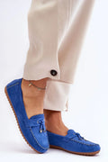 Women’s vegan blue spring moccasin loafers, flat casual women’s vegan moccasin loafers for spring and autumn