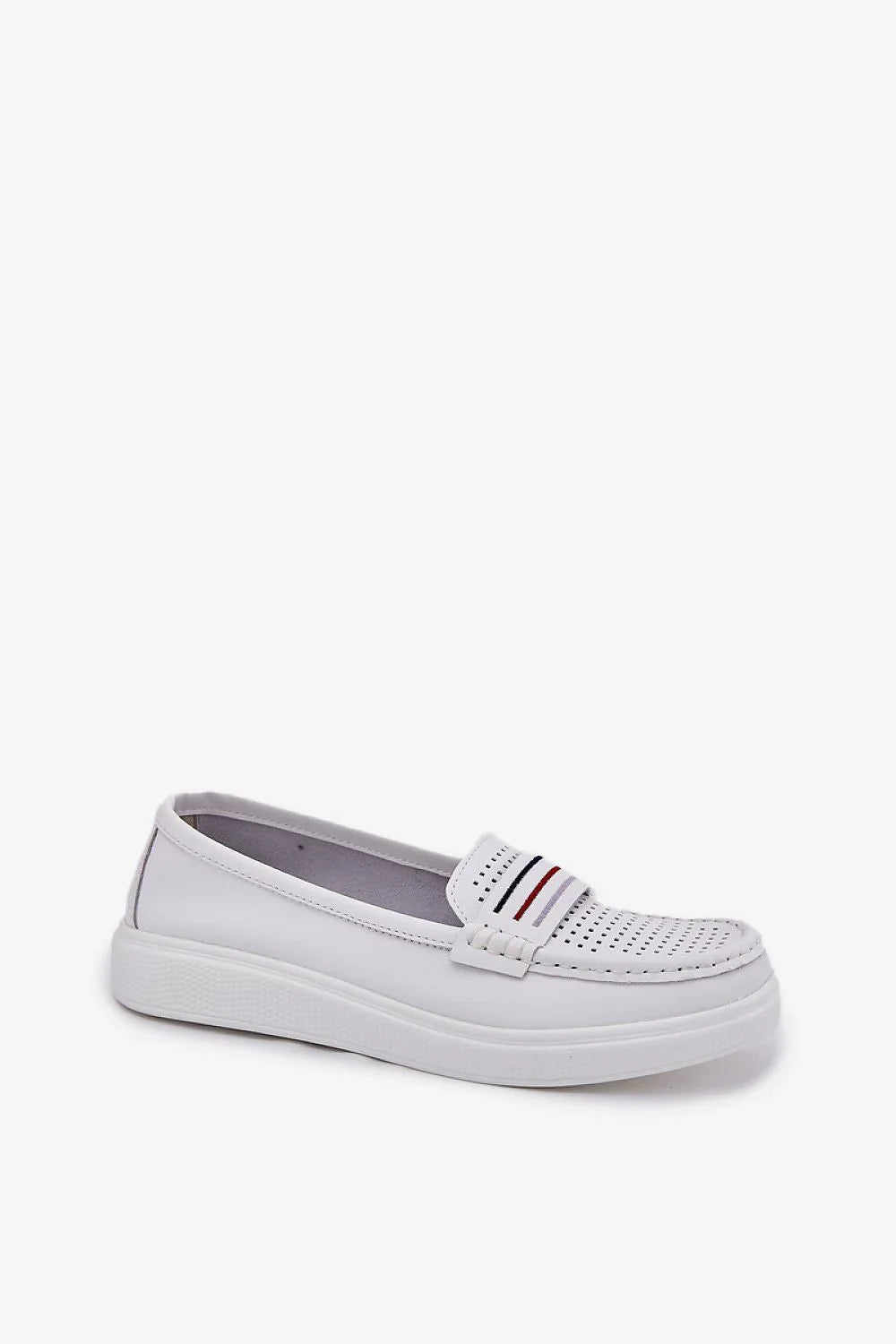 Women’s white leather breathable platform moccasins, slip on women’s platform loafers for spring–summer daily wear