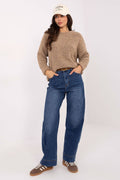 Women's Wide Leg Jeans - Blue High Waist Stretch Denim-Straight Leg Jeans-LeStyleParfait