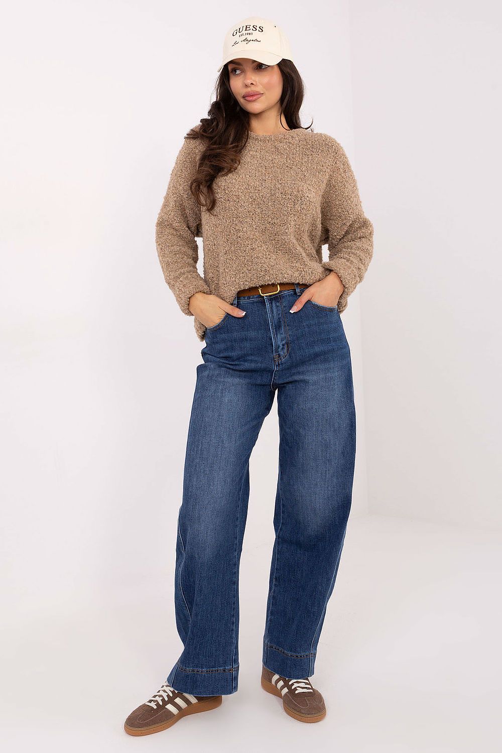 Women's Wide Leg Jeans - Blue High Waist Stretch Denim-Straight Leg Jeans-LeStyleParfait fashion image