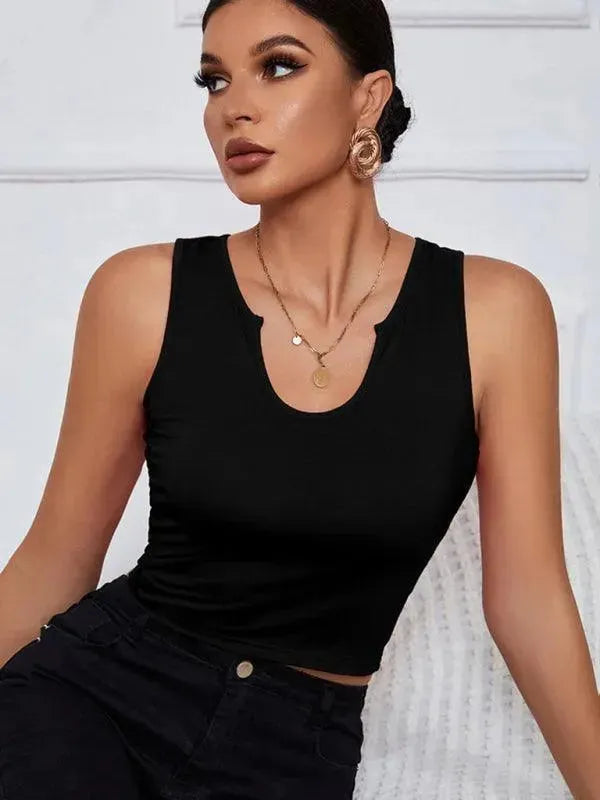 Y-Neckline Knit Tank Top - Women Tops - LeStyleParfait