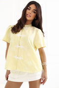 Yellow Mandarin Collar Puff Shirt-Women's Shirts-LeStyleParfait